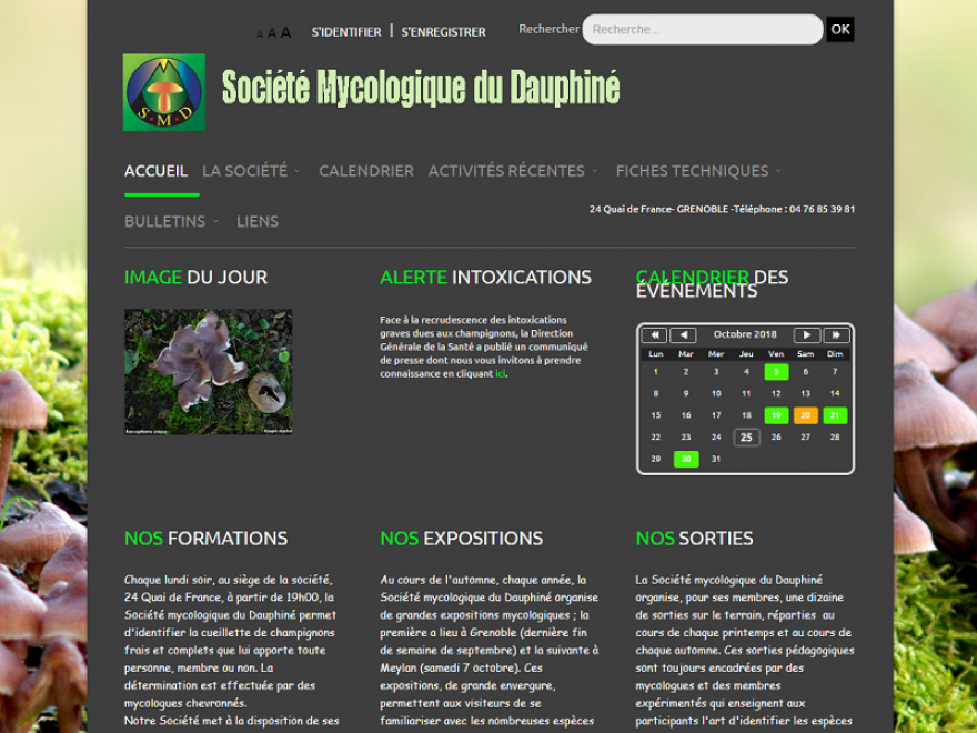 Page d'accueil du site de la Société Mycologique du Dauphiné (SMD38)