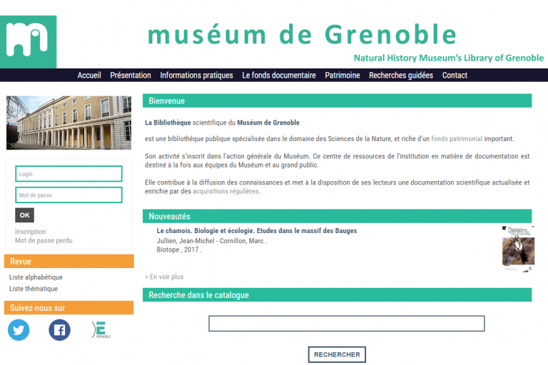 Capture écran du portail documentaire du Muséum de Grenoble, nature isère