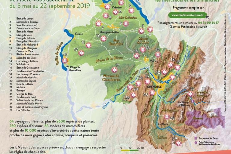 Carte des animations sur les ENS de l'Isère en 2019, sur nature isère