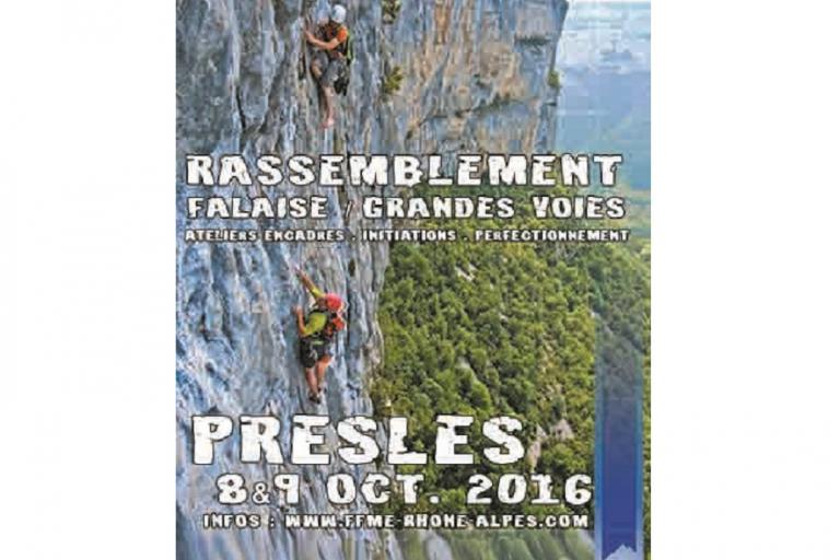 Flyer du rassemblement falaises et grandes voies à Presles en 2016
