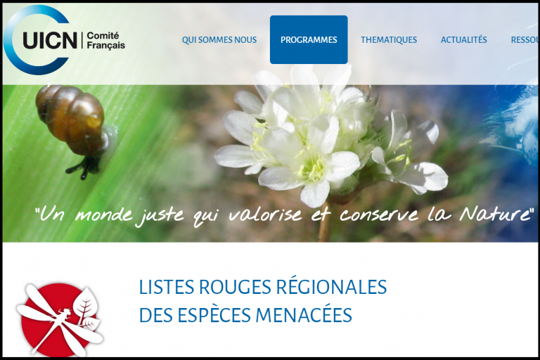 Capture écran page internet UICN, nature isère