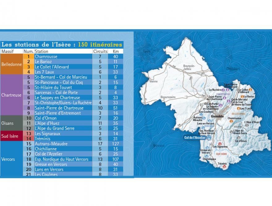Carte des circuits raquettes, département de l'Isère, Isère Outdoor