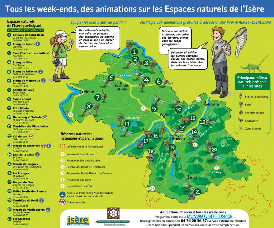 Carte des animations sur les Espaces naturels de l’Isère