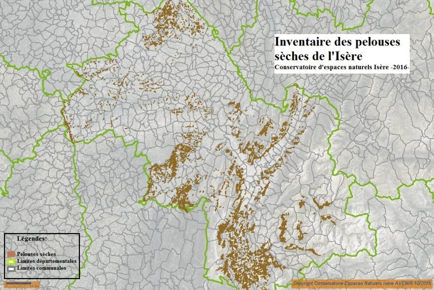 Carte des pelouses sèches de l'isère, CEN Isère