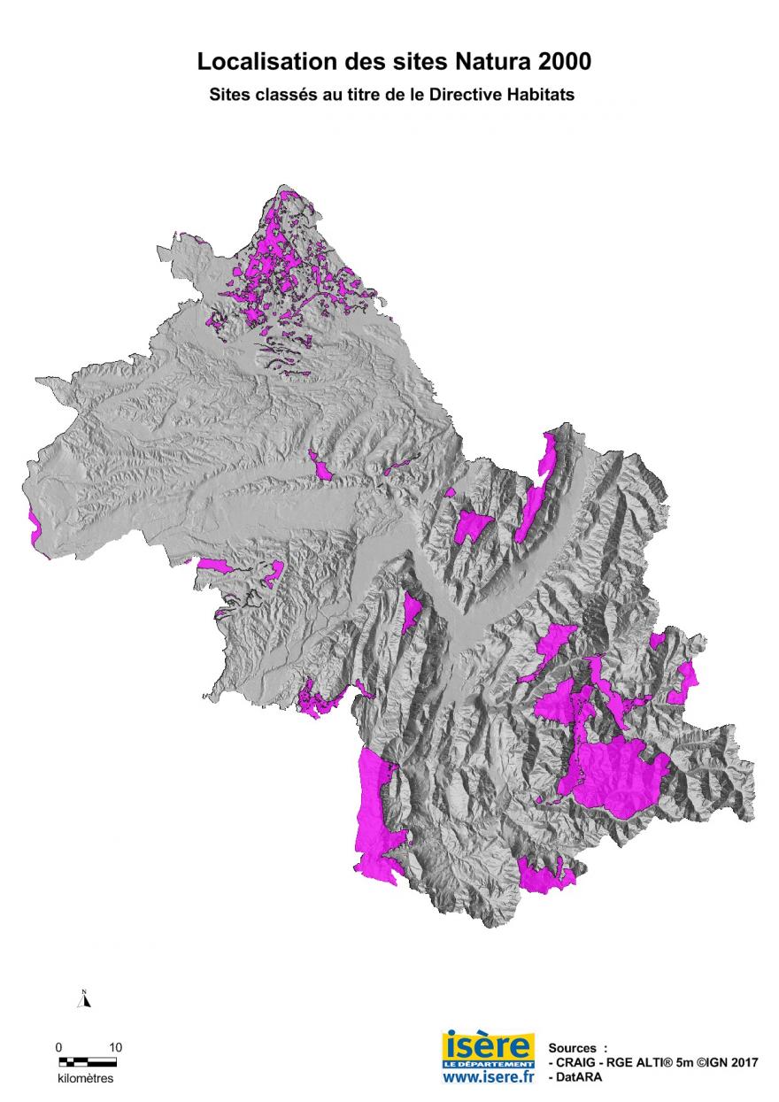 Carte des sites Natura 2000 de l’Isère réalisée par le Département de l'Isère
