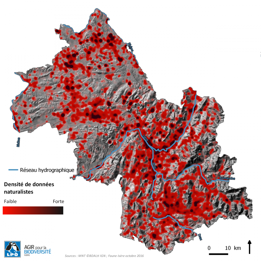 Carte où se trouvent les observations des animaux en Isère, faune isère 2016