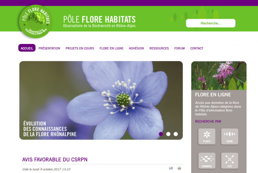 Page d'accueil du site Pôle flore habitat, nature isère