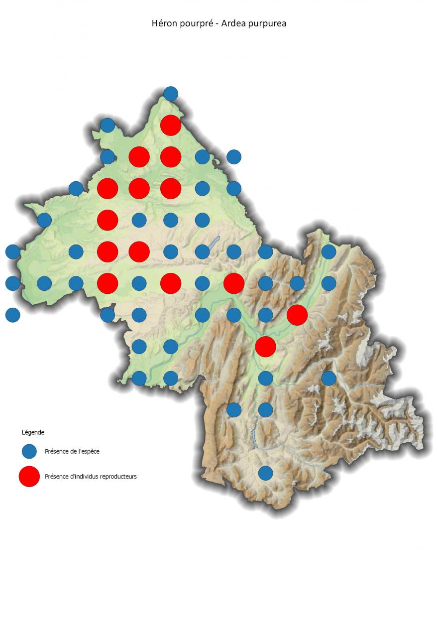 Répartition du héron pourpré en Isère (2001-2016).