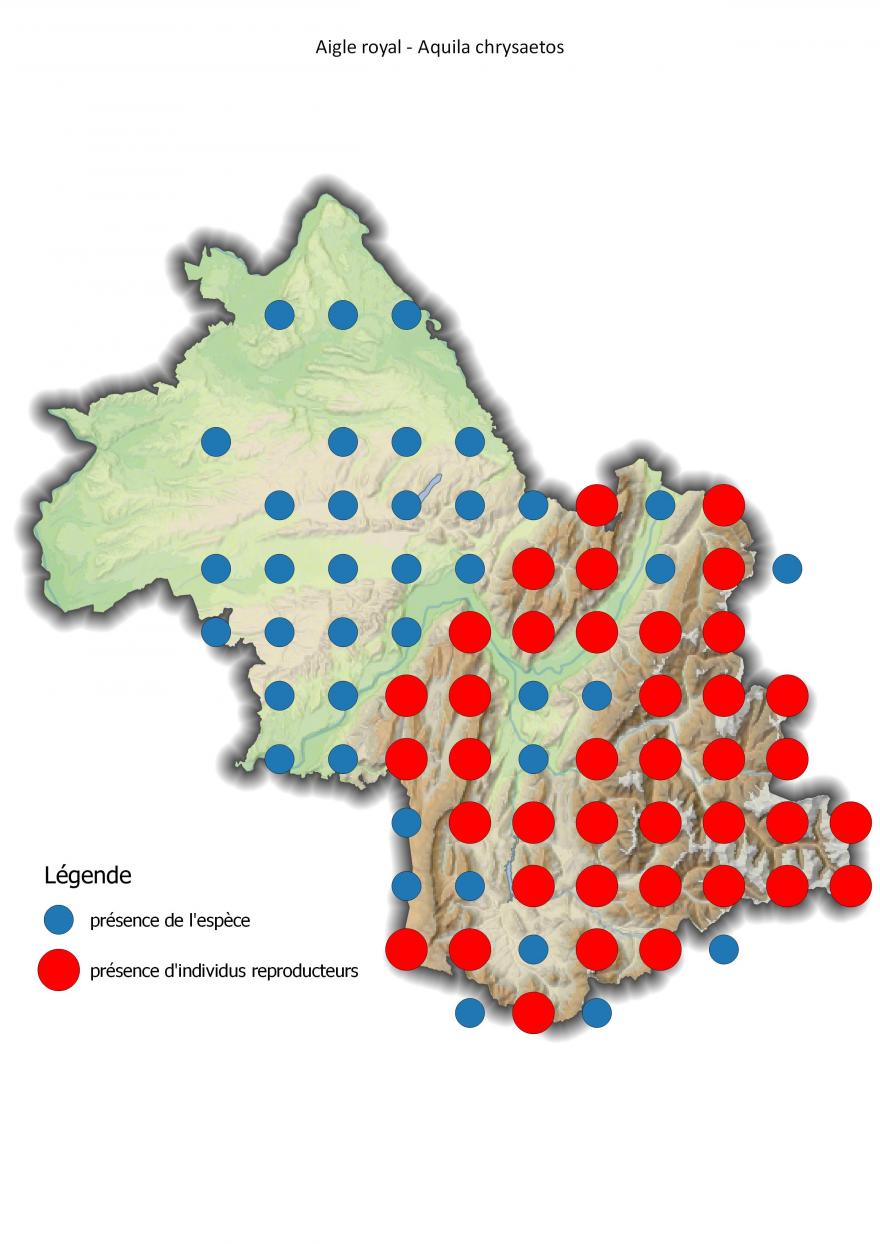 Carte de répartition de l'aigle royal en Isère (2001-2016) - Nature Isère.