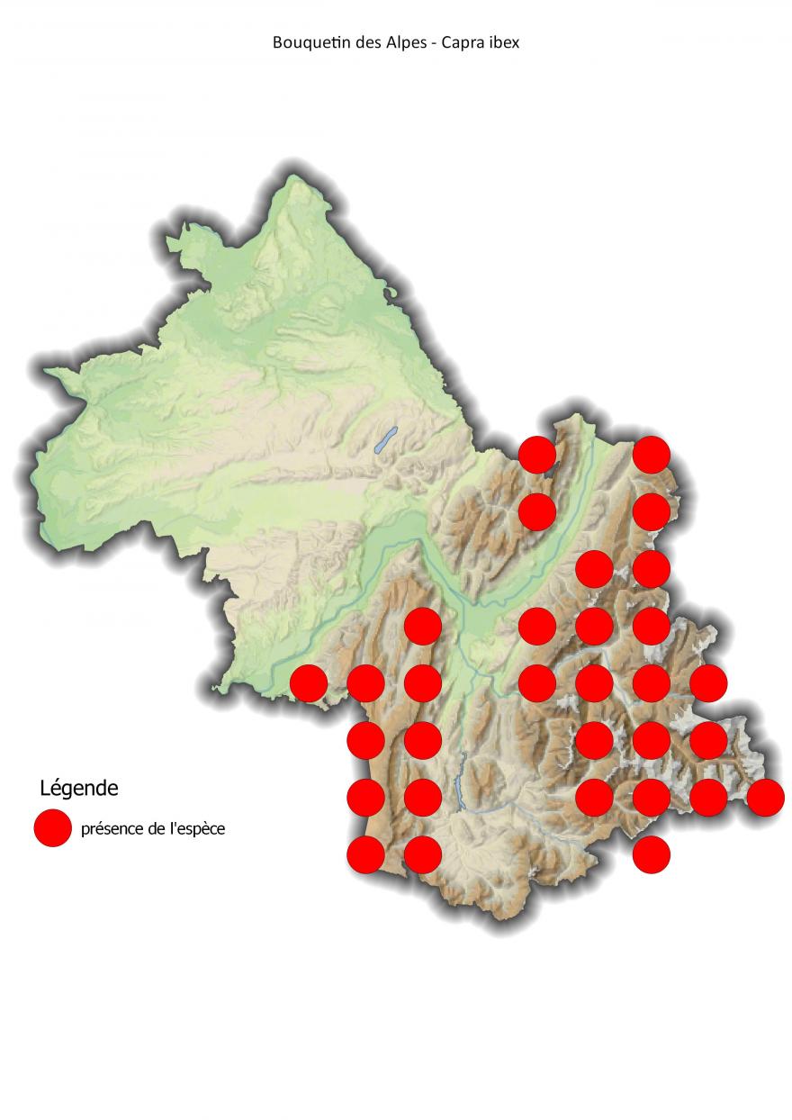 Carte de répartition du bouquetin des Alpes en Isère (2001-2016) - Nature Isère