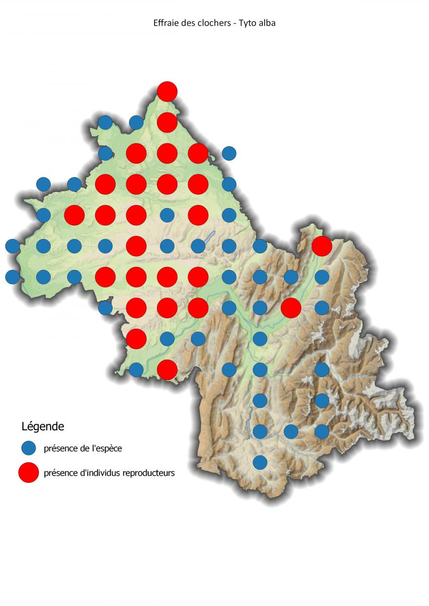 Carte de répartition de l'effraie des clochers en Isère (2001-2016) - Nature Isère.