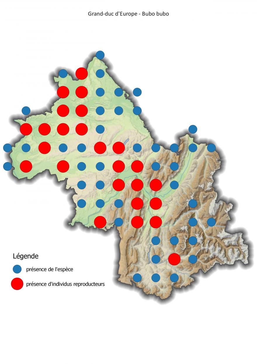 Carte de répartition du grand-duc d'Europe en Isère (2001-2016) - Nature Isère.