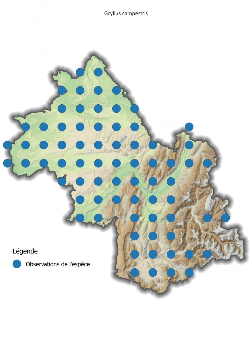 Carte de répartition du Grillon des champs en Isère, Nature Isère