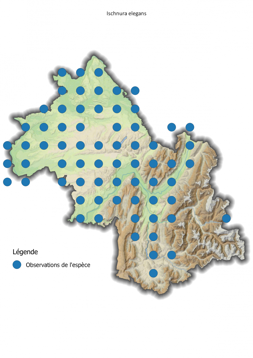 Carte de répartition de l'Agrion élégant en Isère, Nature Isère