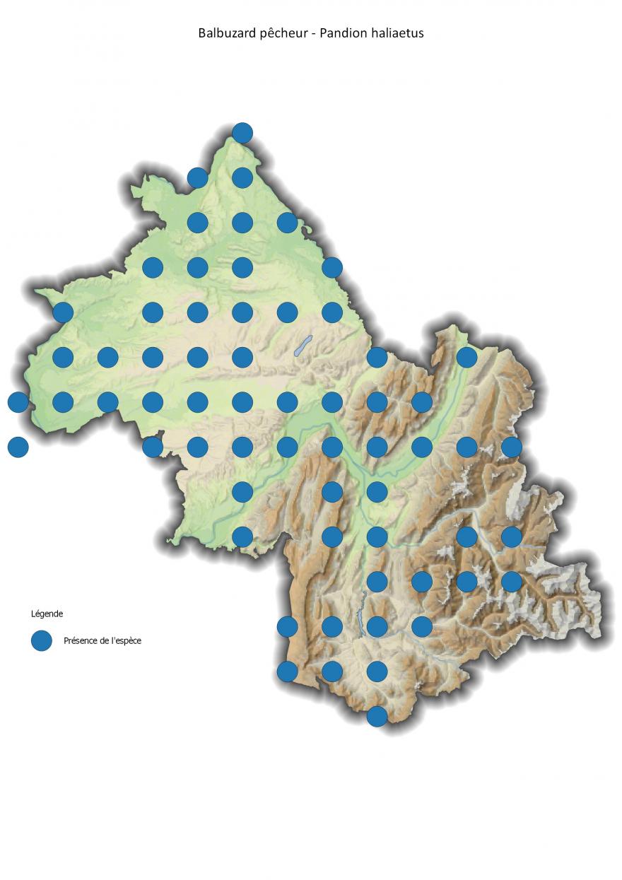 Répartition du balbuzard pêcheur en Isère (2001-2016).