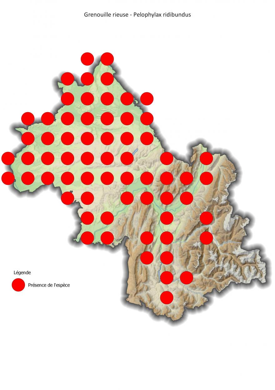 Répartition de la grenouille rieuse en Isère (2001-2016).