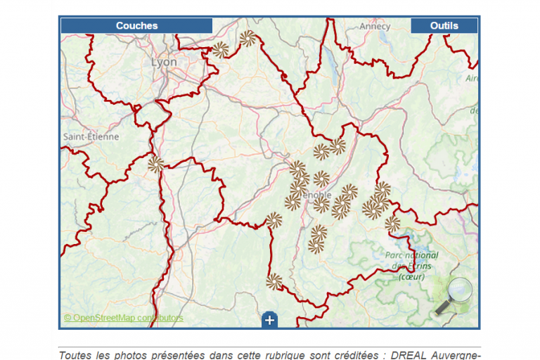 Carte des sites classés de l’Isère, extrait du site de la DREAL, sur Nature isère