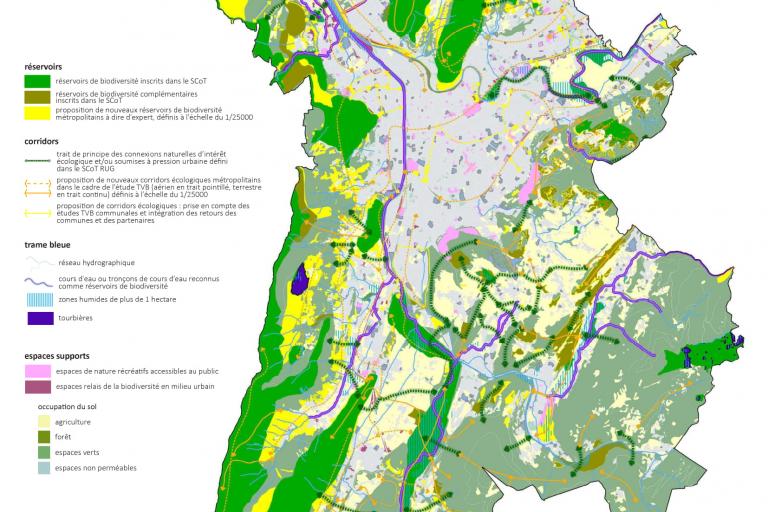 Carte de la Trame Verte et Bleue de la métropole grenobloise sur nature isère