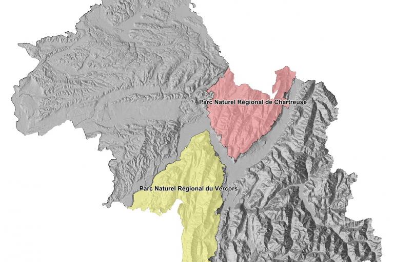 Carte des parcs naturels régionaux de l'Isère, du Département de l'Isère
